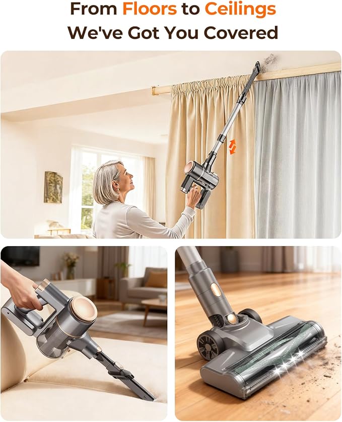 N8 Cordless Vacuum Cleaner,Lightweight Stick Vacuum with Powerful Suction,2200mAh Battery, 40 Mins Runtime,Self-Standing,Rechargeable Vacuum Cleaners for Home Hardwood Floor Carpet Pet Hair (Honey)