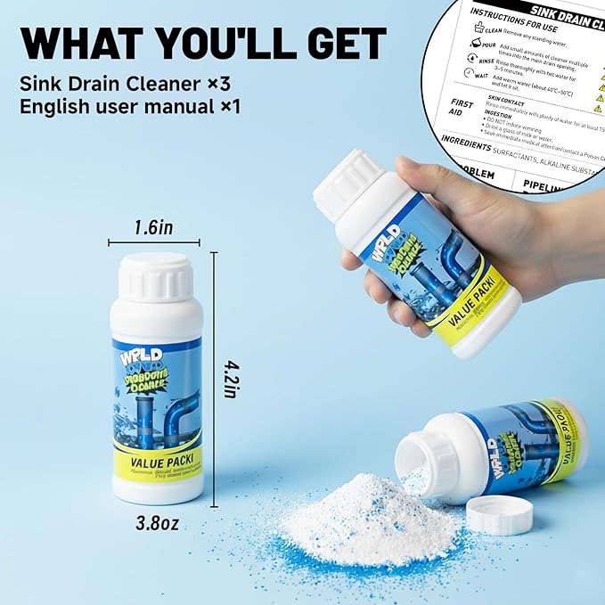 Drain Cleaner Powder, Powerful Pipeline Dredging Agent, Kitchen Unblocker, Sink and Drain Cleaner Powder for Kitchen Toilet（3Pcs）