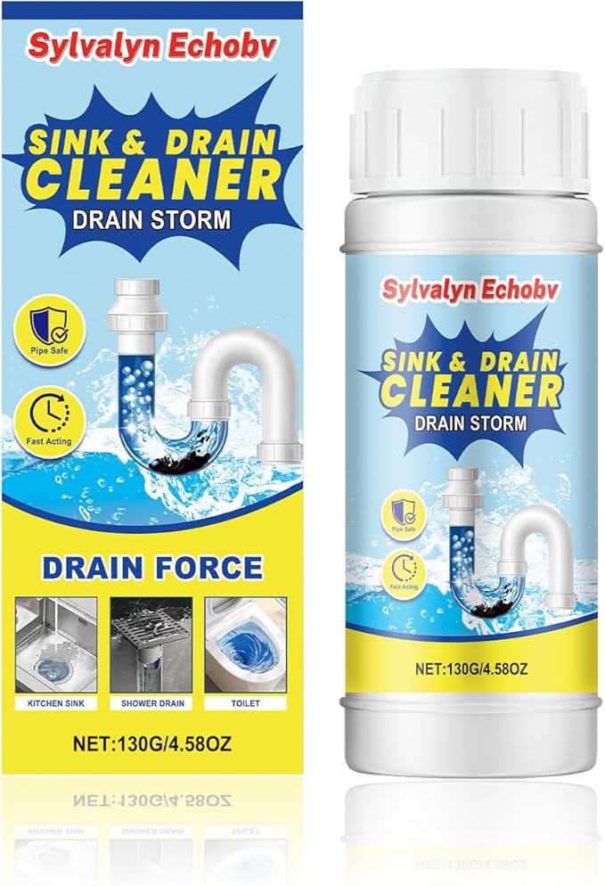 Sink & Drain Cleaner Powder, Fast Foaming for Kitchen, Bathroom,Toilet Pipes - Removes Grease, Hair & Food Waste - 130g (1)