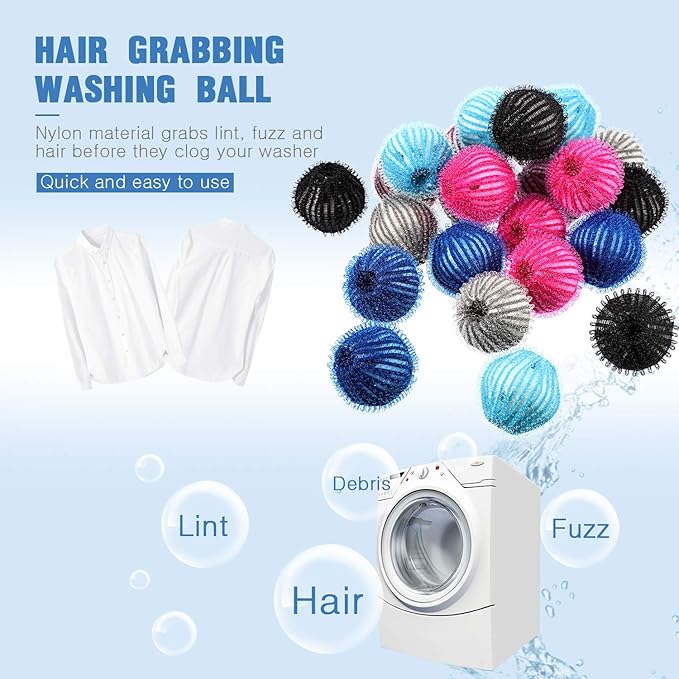 Blulu 18 Pieces Pet Hair Remover for Laundry Dryer Balls Reusable Washing Machine Hair Catcher Pet Dog Cat Catcher Lint Remover (Light Blue,Blue,Grey,Black,Purple,Rose Red)