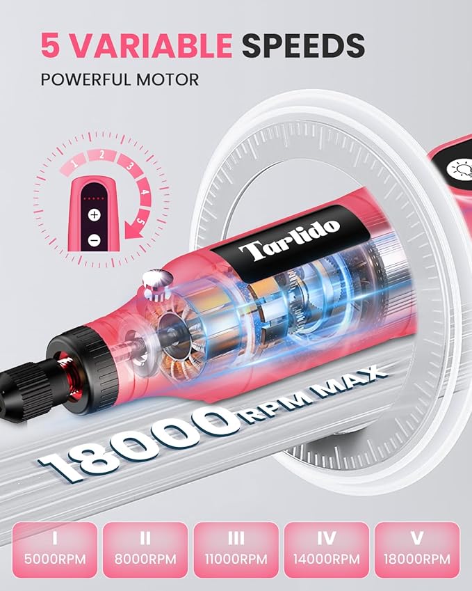 Cordless Rotary Tool Kit, 3.7V 2.0Ah Rechargeable Battery, 18000RPM 5-Speed Multi Power Carving Tools, 31Pcs Accessories, Engraving, Sanding, Grinding, Polishing, Carving, Etching, DIY-Pink