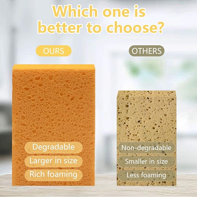 Cellulose Sponges, Large Size 4" x 6" x 1" - Heavy Duty Scrub Kitchen Sponge, Clean Tough Messes Without Scratching Kitchen Cleaning Pads, Pop Up Eco DIY (6 Pack), Yellow