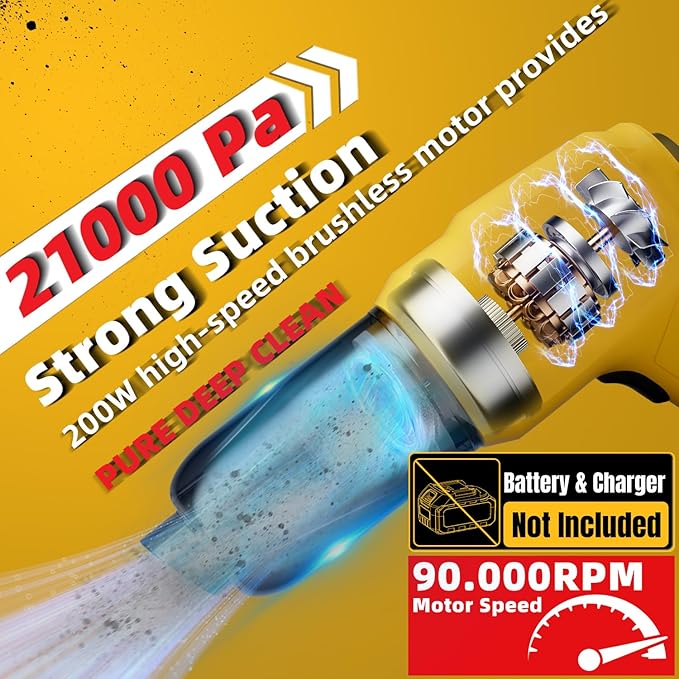 3 in 1 Handheld Car Vacuum Compatible with Dewalt 20V Battery with 21000pa Strong Suction, Handheld Vacuum Cordless & Blower with 200W Brushless Motor, Mini Vacuum Cleaner for Car, Home (No Battery)