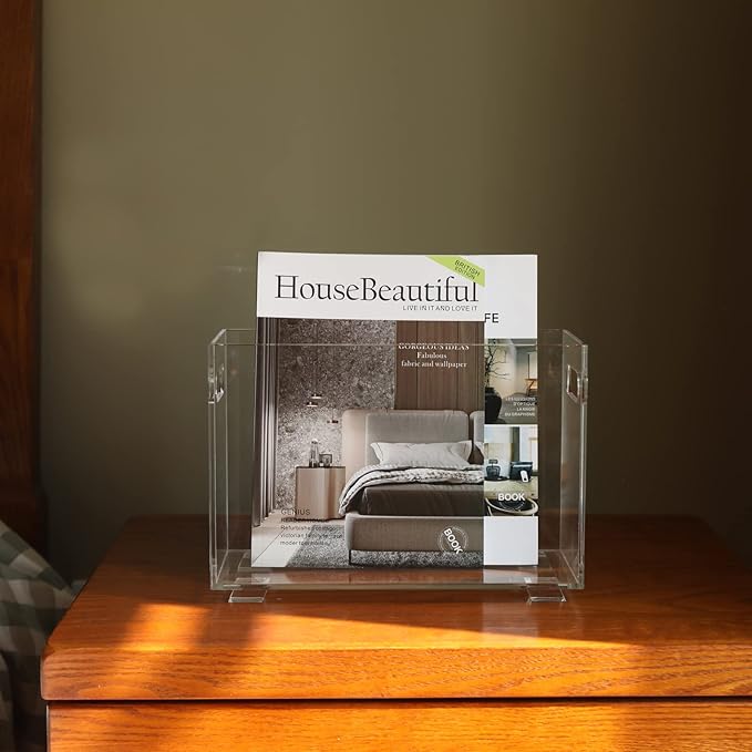 Crystal Clear Acrylic Magazine Holder,Space Saving Magazine Rack, Book Basket, Storage Organizer Bin for Living Room, Bathroom, Home Office, Newspapers