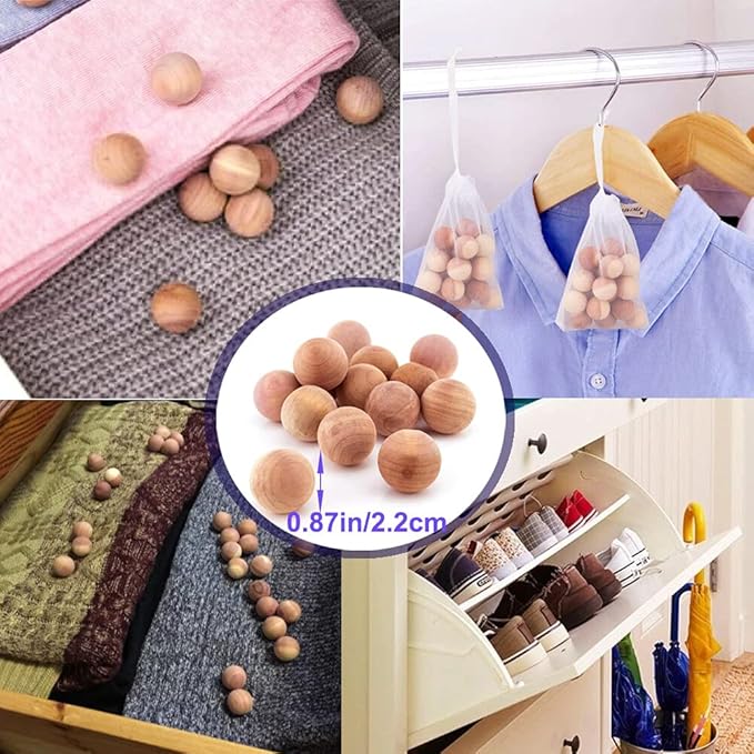 Cedar Balls for Clothes Storages, 100pc Red Cedar Balls for Closets and Drawers with 3 Satin Bags