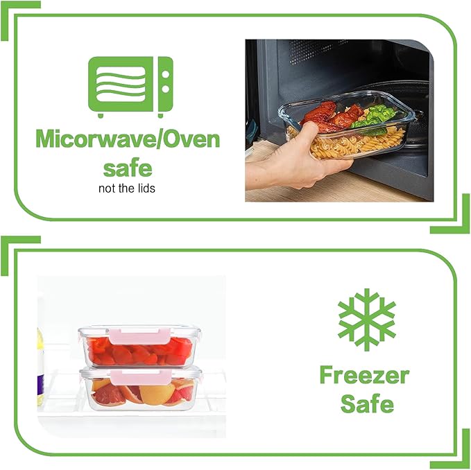 10 Pack Borosilicate Glass Meal Prep Containers with Locking Lids, Glass Food Storage Containers Set, Airtight Lunch Bento Boxes, BPA-Free & Leak Proof, 36oz & 14oz, Freezer, Oven Safe-Pink