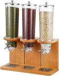 Easy Clean Cereal Dispenser Dry Food Dispenser Countertop Cereal Container Storage Dispenser with PC Bucket And Wooden Base,three barrel
