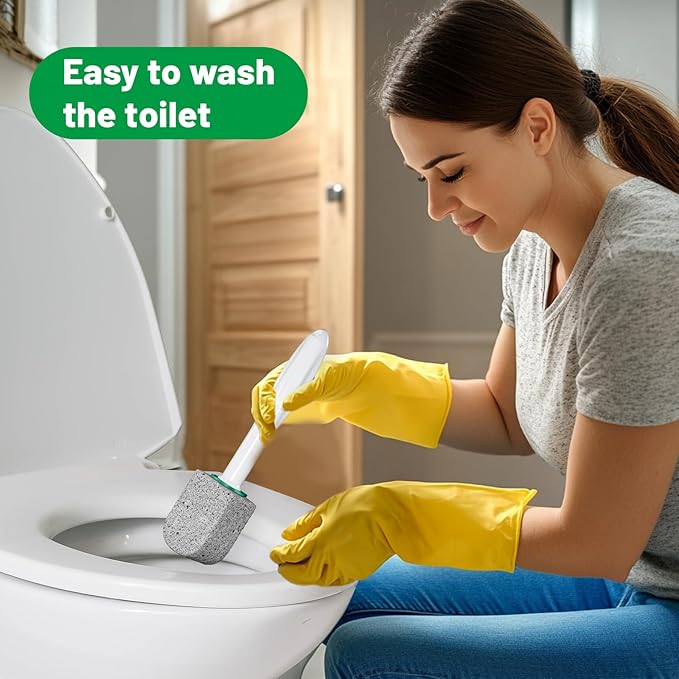 Pumice Stone Toilet Bowl Cleaner,Bathroom Cleaner Brush Toilet Wand Refills with 30CM Long Handle for Remove Hard Water Stains with 1 Wand+ Pumice Stones (5 Pack)