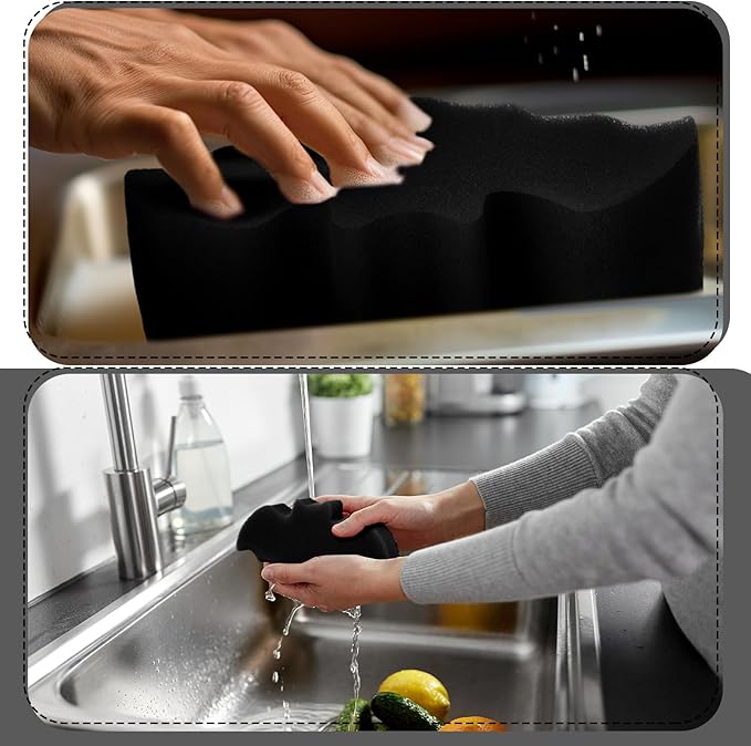 Tioncy 12 Pack Bat Sponges Kitchen Bulk Dual Sided Scrubber Gothic Sponges Dishwashing Non Scratch Bat Kitchen Accessories Dish Scouring, Black