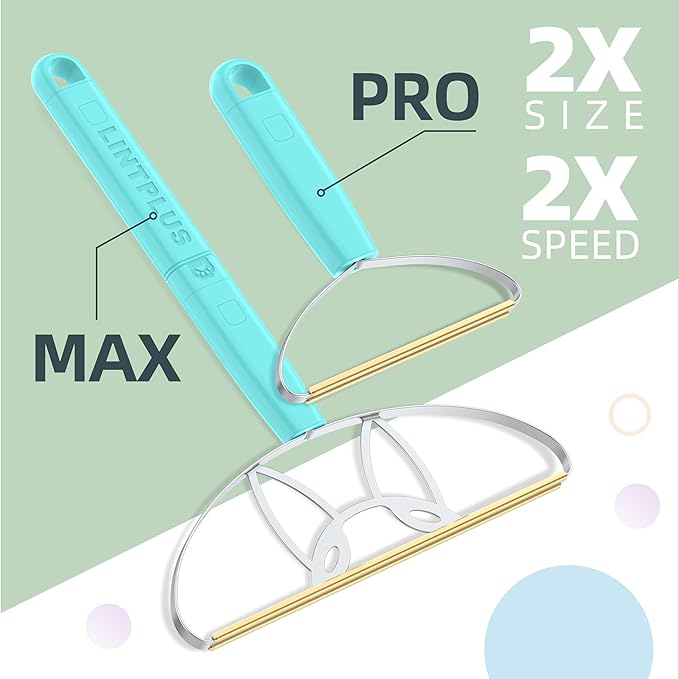 MAX & Pro LINTPLUS Pet Hair Remover Bundle-2-in-1 Adjustable & Fixed Handle Duo, Large + Compact Tools for Carpets, Furniture, Cars, and Tight Spaces