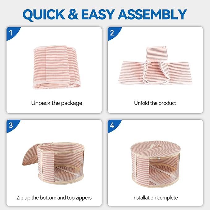 2 Pack Hat Storage Box with Clear Window, Holds up to 7 Caps Cowboy Hat Organizer Bag for Closet for Wide Brim Hats with Carrying Handles, Pink