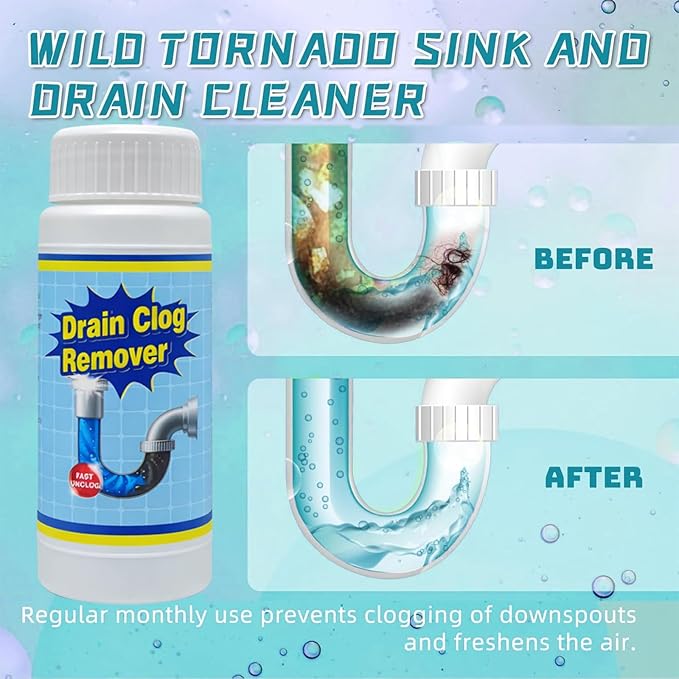 Wild Tornado Sink and Drain Cleaner, Wild Tornado Drain Clog Remover, Powerful Sink Cleaner Powder Fast Foaming for Kitchen Toilet Pipe Quick Cleaning Tool Clog Remover