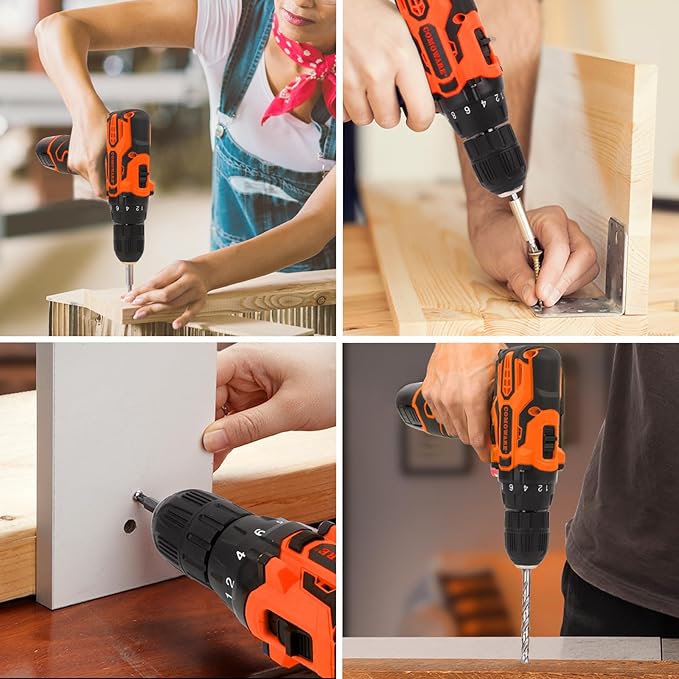 COMOWARE 12V Cordless Drill Set, 169Pcs Hand Tool Set with Cordless Drill Driver, Complete Repair Tool Kit for Men, Storage Bag, Ideal for Office, Garden, Dorm and DIY Project