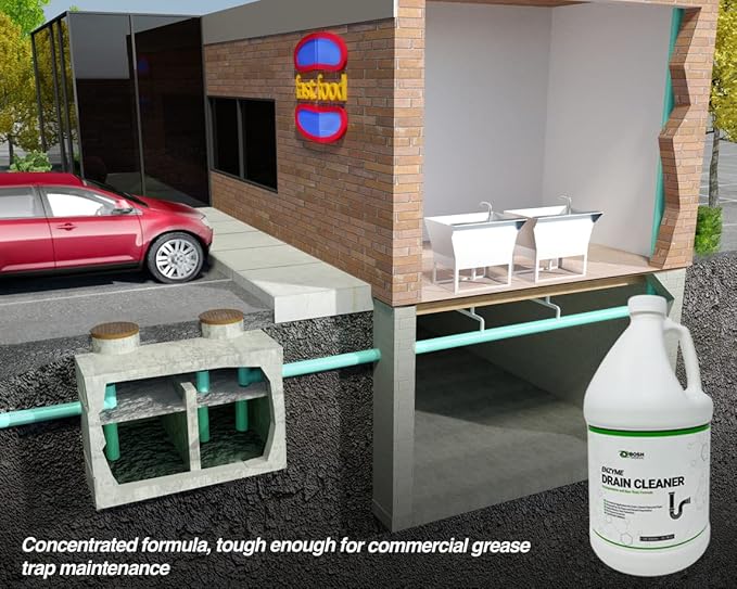 Bosh Chemical Enzyme Drain Cleaner | Attacks Grease, Fats, and Paper Buildup in Drains, Septic Tanks, Grease Traps, Pipes | Odor Control (1 Gallon)