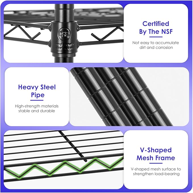 FDW | 6-Tier Wire Storage Shelves with Wheels | 45"x18"x82" | Black | Adjustable Racks | Heavy-Duty Metal Shelf, Holds Upto 2100 lbs | Tool-Free Assembly, Rust-Resistant | for Home & Garage Shelving