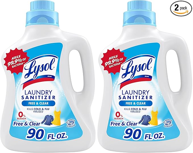 Lysol Laundry Sanitizer Additive | Free & Clear | 0% Bleach | 90 Fl Oz | Pack of 2