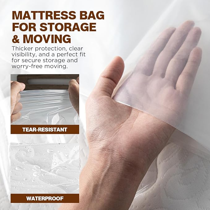 2 Pack Mattress Bags for Moving & Storage - 98" x 56" x 14'' for Twin/Full Size, Waterproof & Tear-Resistant, 4.0 MIL Heavy Duty Mattress Cover Moving Supplies