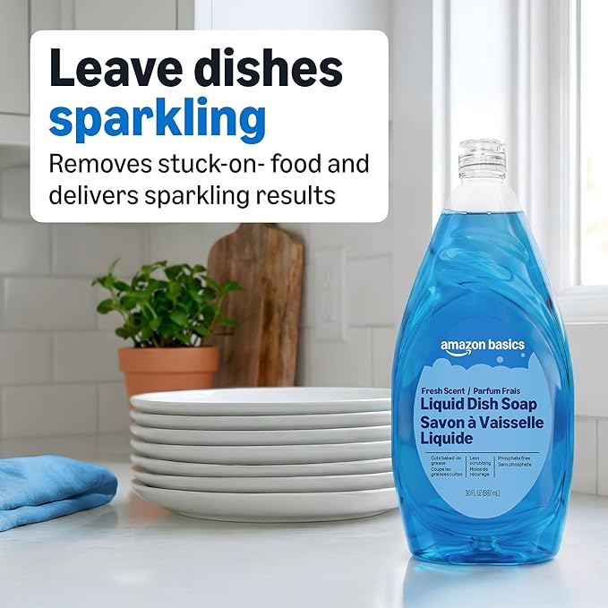 Amazon Basics Dish Soap, Fresh Scent, 30 fl oz, Pack of 8, Packaging May Vary