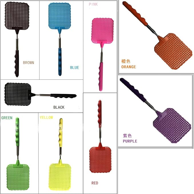 AMONIDA 9PCS Plastic Fly Swatter Multi Pack Mini Fly Swatter with Retractable Stainless Steel Rod Fly Swatter for Indoors Retractable Fly Racket for Home Office Dormitory Camping