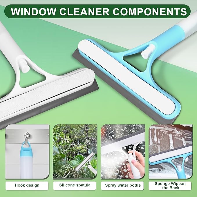 3 in 1 Window Cleaning Scraper, Window Squeegee with Sprayer, Window Cleaning Scraper for Windows, Walls, Car Windshields, Bathrooms, Kitchens, All-Purpose Window Cleaner Tool (White)