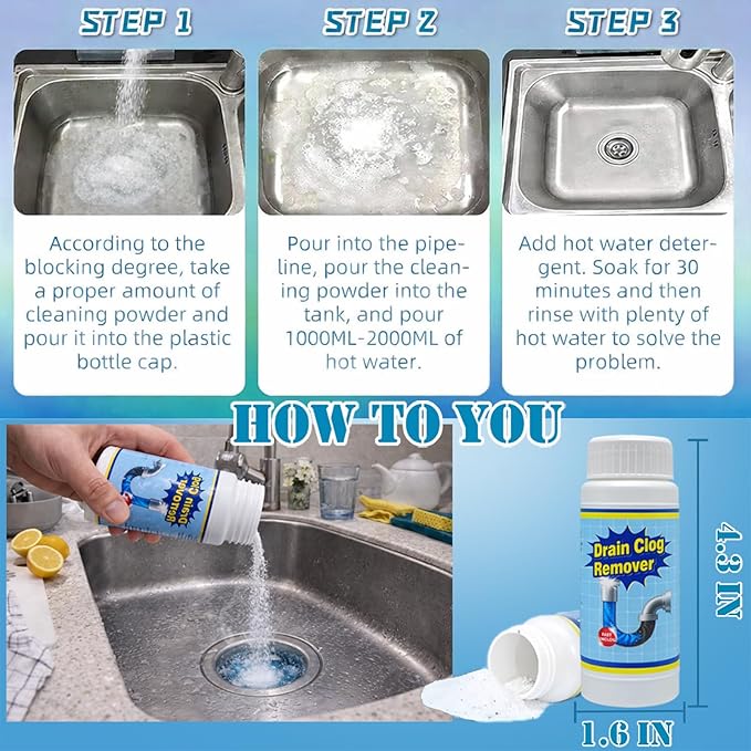 Wild Tornado Sink and Drain Cleaner, Wild Tornado Drain Clog Remover, Powerful Sink Cleaner Powder Fast Foaming for Kitchen Toilet Pipe Quick Cleaning Tool Clog Remover