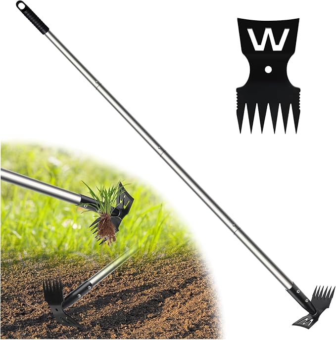 Weed Puller Tool with Long Handle, 60" Weed Remover Tool, 2 in 1 Weed Rake & Garden Hoe for Weeding, Weeder Tool with Detachable Handle, Uprooting Weeding Tool for Yard, Lawn, Patio, Garden