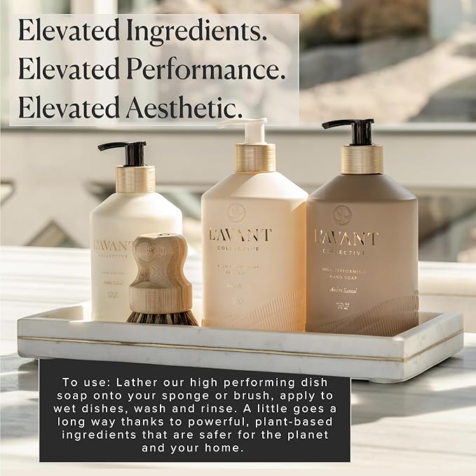 L’AVANT Collective High Performing Dish Soap | Plant-Based, Naturally Derived Formula, Ambre Santal Scent | 16 Fl oz Refillable Bottle | Luxury Kitchen Cleaning w/Elegant Countertop Design
