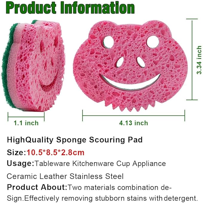 SmilePowo 12 Pack Scrub Sponge,Bulk Sponges,Dual-Sided Multi-Functional Premium Cleaning Sponges,Dishwashing Sponge for Heavy Duty Scouring Pads,Bathroom,Dish,Furniture,Kitchen(Frog Shape)