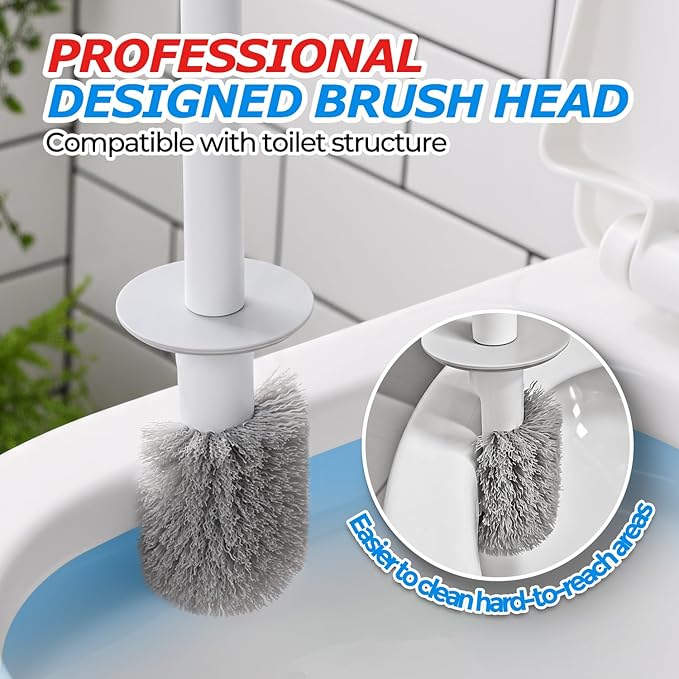 Toilet Bowl Brush and Holder Set - Toilet Scrubber Brush,Cleaning Brush,Bathroom Decor,Household Essentials,Cleaning Supplies,White
