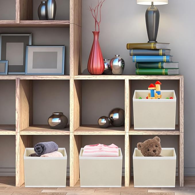 12 Pack Linen Drawer Organizer Set – Collapsible Fabric Storage Bins for Baby Clothes, Diapers, Socks, Bras & More (Beige, 3 Sizes)