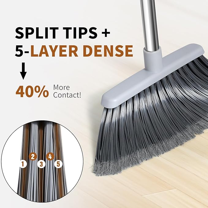 Broom, Outdoor Brooms for Sweeping Indoor, Adjustable 55" Pet Hair Removal Hevy Duty Broom for Floors Home Kitchen Garage Commercial Patio Industrial Snow (Pack of 2)