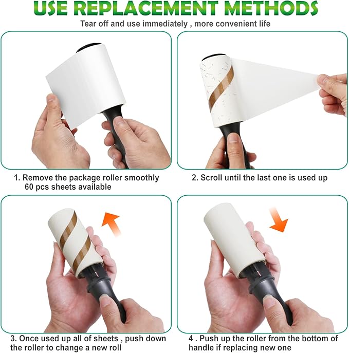 480 Sheet Extra Sticky Lint Roller - Pet Hair Remover for Clothes - 4 Handles + 8 Refills Pack