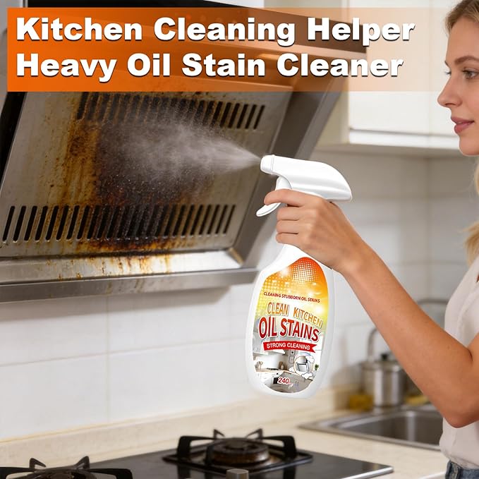 2PCS Heavy-Duty Oil Cleaner Stains,Clean Up Kitchen Oil Stains Spray,Multi-purpose Clean Up Kitchens Heavy Oil Duty,with 5 Sponge Scourers