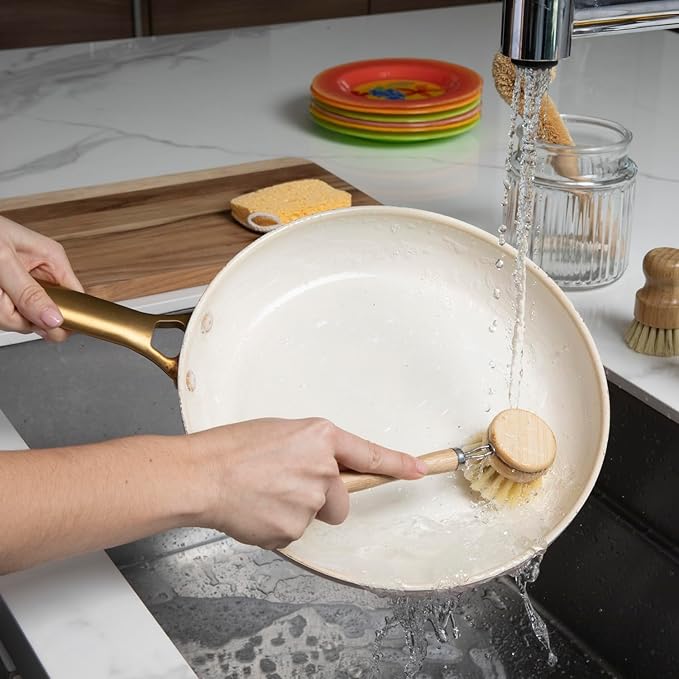ECOHOUSE SUPPLY™ Bamboo Dish Brush Set – 6-Piece Natural Fiber Kitchen Brush Set with Loofah Sponges (No Bleach), Sisal & Palm Scrubbers – Non-Toxic, Eco-Friendly, Plastic-Free Dish Cleaning Brushes.