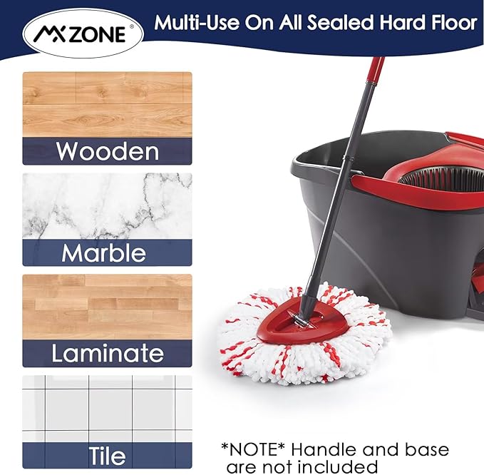 Spin Mop Replacement Heads Compatible with O-Cedar EasyWring 1-Tank System - Microfiber Mop Head Refills for Deep Floor Cleaning, Scrub Pad for Tile Hardwood Kitchen, 2 Pack