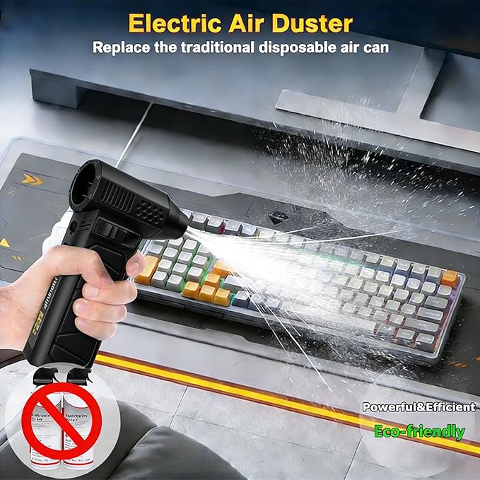 PATAZONE High-Speed Electric Air Duster,Mini Jet Fan Handheld,Perfect for Blowing Leaves,Wood Chips,Compress Air Dust & Sand for Car,House,Clean Sawdust Sand,80000RPM Brushless Motor (Black)