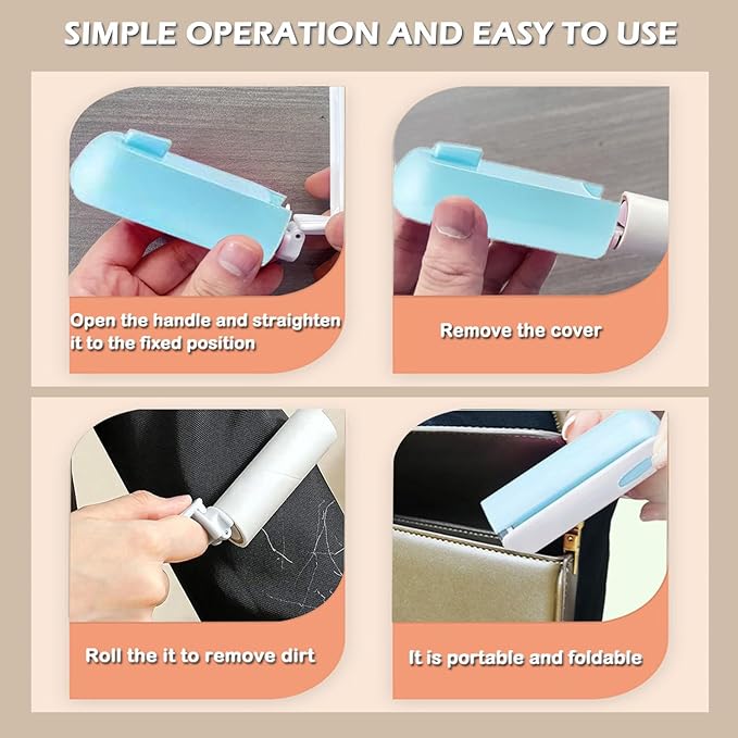 Mini Travel Lint Roller with 150 Sticky Sheets, Foldable Portable Lint Roller for Clothes, Travel, Compact Small Pet Hair Remover for Purse Car Bag Essentials (Blue)