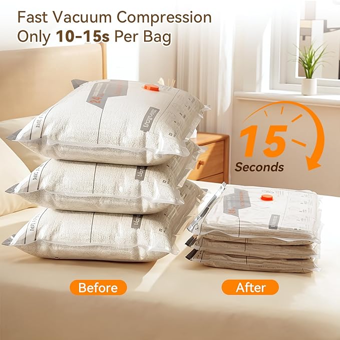 Vacuum Storage Bags for Travel with Rechargeable Air Pump, 12 Pack Space Saver Bags for Clothing, Luggage & Suitcase Compression, Efficient & Portable Storage Solution for Travel Essentials