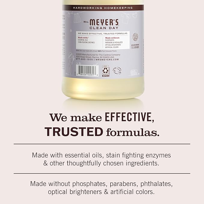 MRS. MEYER'S CLEAN DAY Liquid Laundry Detergent, Infused with Essential Oils, Lavender, 64 oz (64 Loads)