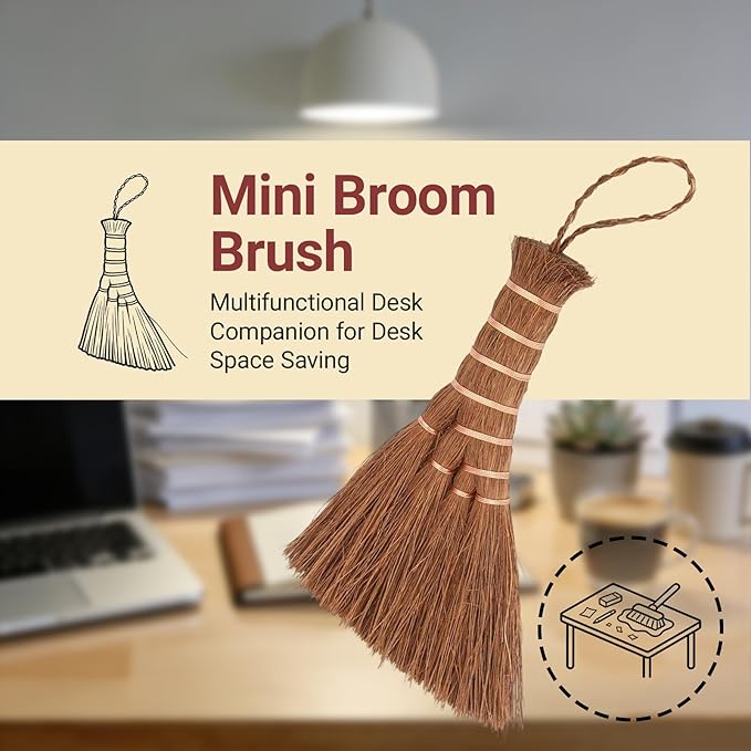Jerliflyer Mini Brown Broom Palm,Small Palm-Sized Handle Broom Brush for dusting and Removing Crumbs, Dirt, dust, etc. from Table Tops