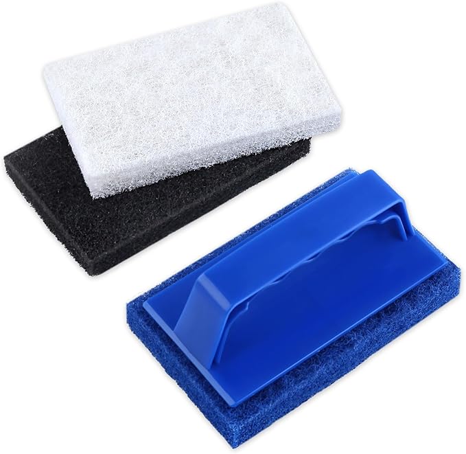 Handled Bath Scrubber Set 3 Pcs Non-Scratch Bathroom Scrubbing Pads with 1 Pc Handle, Reusable Cleaning Sponge Scrub Brush for Cleaning Shower Tile Bathtube Sink Spas Tubs Swimming Pool Step