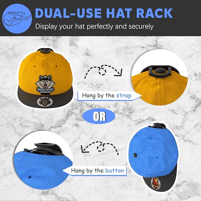 Niunuerga 16 Pack Adhesive Hat Hooks for Wall, Strong Hat Rack for Baseball Caps, Hat Organizer Display for Home Decor, Hat Hold Hanger for Wall, Door, Closet, No Drilling - USA Patented (Black)