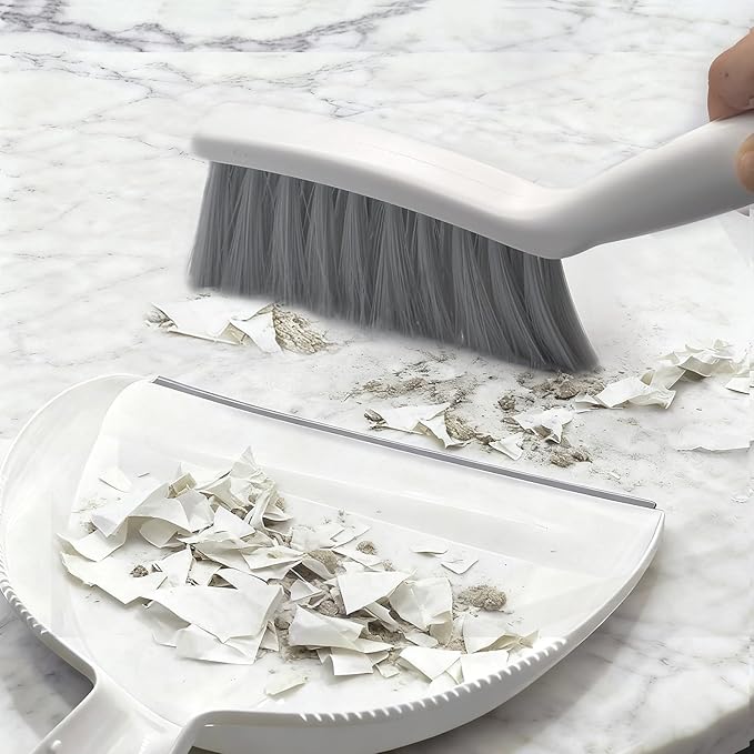 Mini Broom and Dustpan Set,Hand Broom with Dustpan Combo Nesting Snap-On Handheld Dust Pan and Brush Set, Small Broom and Dustpan Set for Kitchen, Desktop, Pet, Floor, Sofa, Grey White