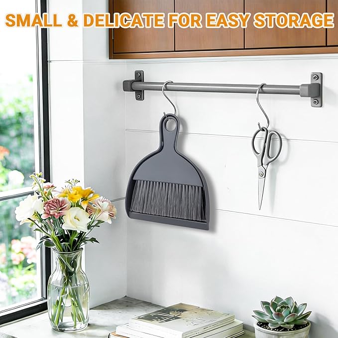 THINKLEARN 2PCS Small Dust Pan and Brush Set, Mini Broom and Dustpan Set, Compact and Hand Broom Combo Set for Cleaning, Dark Gray