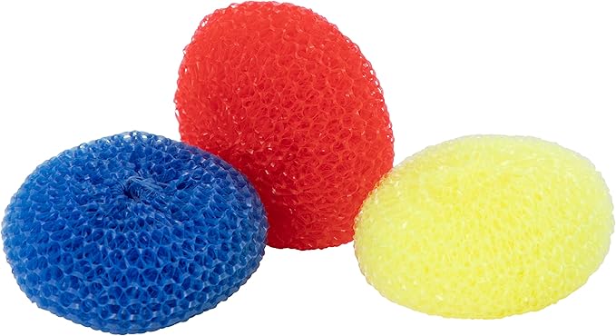 Nylon Scouring Pads-Dish Scrubber, for Dishes, Pots, and Stoves, Durable Mesh Scourers, for Tough Cleaning. Nylon Dish Scrubbers, Pack of 4, Assorted Colors, By Superio