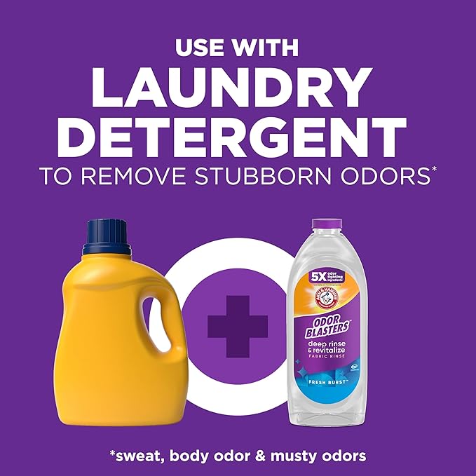 ARM & HAMMER Odor Blasters Deep Rinse and Revitalize Fabric Rinse, Laundry Additive, Eliminates Sweat and Musty Odors, Fresh Burst Scent, 50 fl oz
