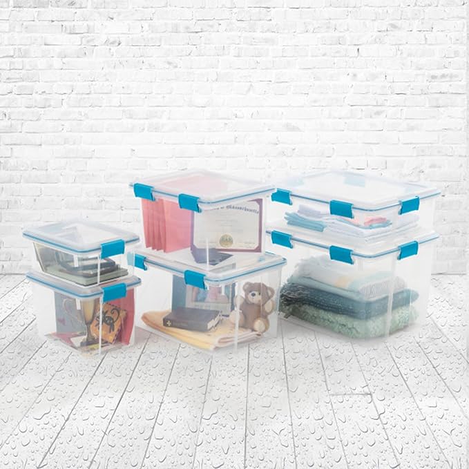 Sterilite 18-Pack Gasket Box, Weather-Resistant Storage Bins with Latching Lids, 20 Quart - Heavy-Duty Organizing Containers for Closet, Bathroom, and Office