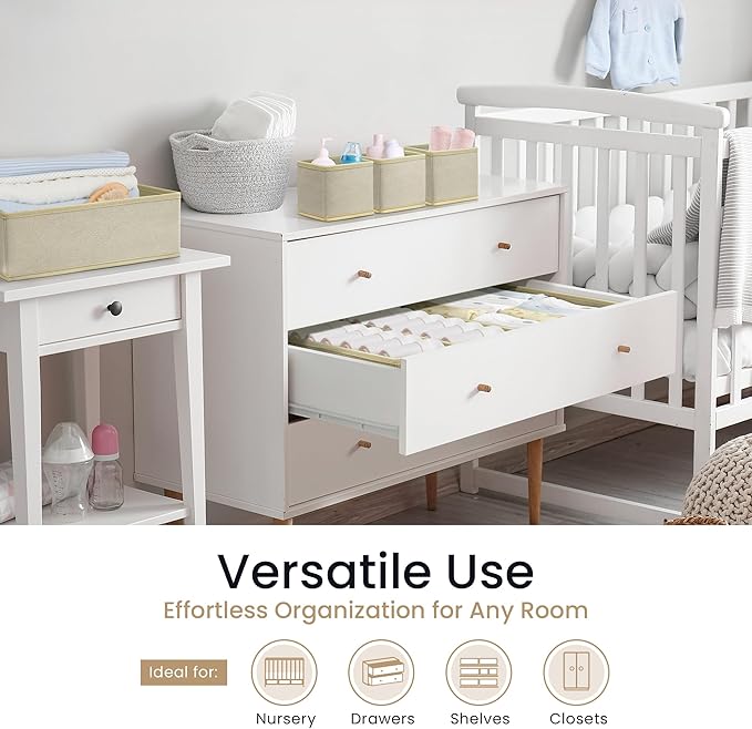 Reli. Drawer Organizer Clothes (14 Pack) | Dresser Drawer Organizers & Nursery Organization | Foldable Fabric Dresser Storage Dividers for Bras, Nursery, Changing Table, Baby Clothes, Clothing (Beige)