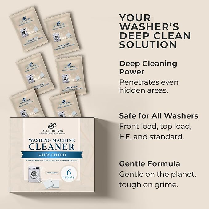 Washing Machine Cleaner Tablets – Deep Clean Washer Descale, Laundry Tub Cleaning Solution, Smell Fresh, Eliminates Buildup & Dirt, For Front & Top Load Washers, Easy-to-Use, 6 Pack, unscented