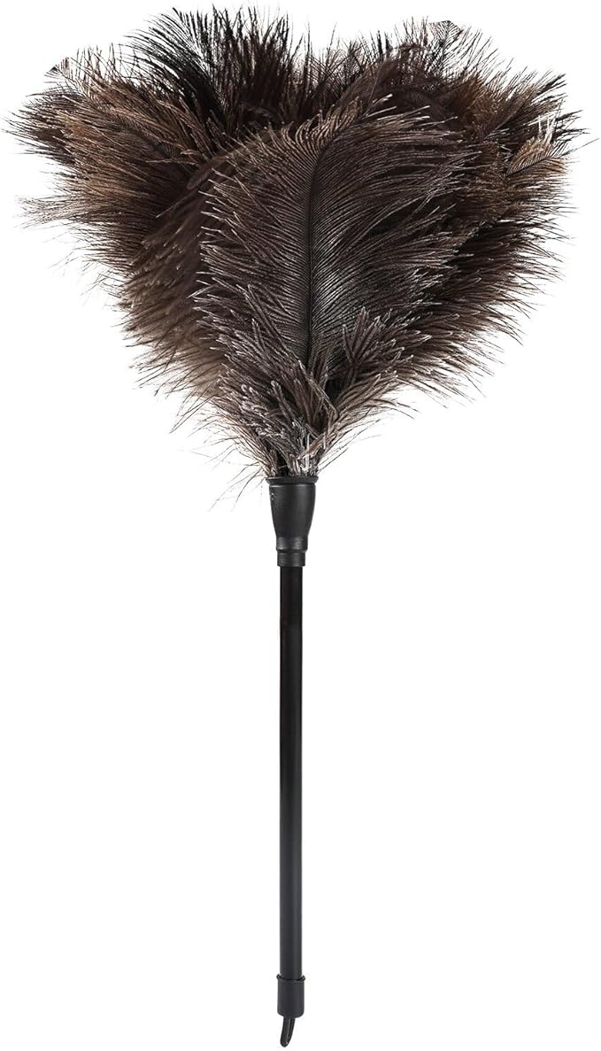 Natural Ostrich Feather Duster 14.9 inch Fluffy Mini Dusters with Plastic Handheld for Cleaning Car Keyboard Office 1 Pcs